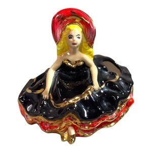 Hand Painted Ceramic Flamenco Dancer Flower Frog Lipstick Holder Mara Red Black